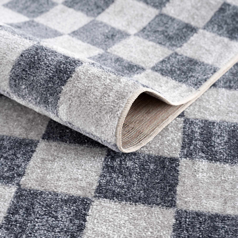 Alie Blue Gray Checkered Washable Rug by Boutique Rugs