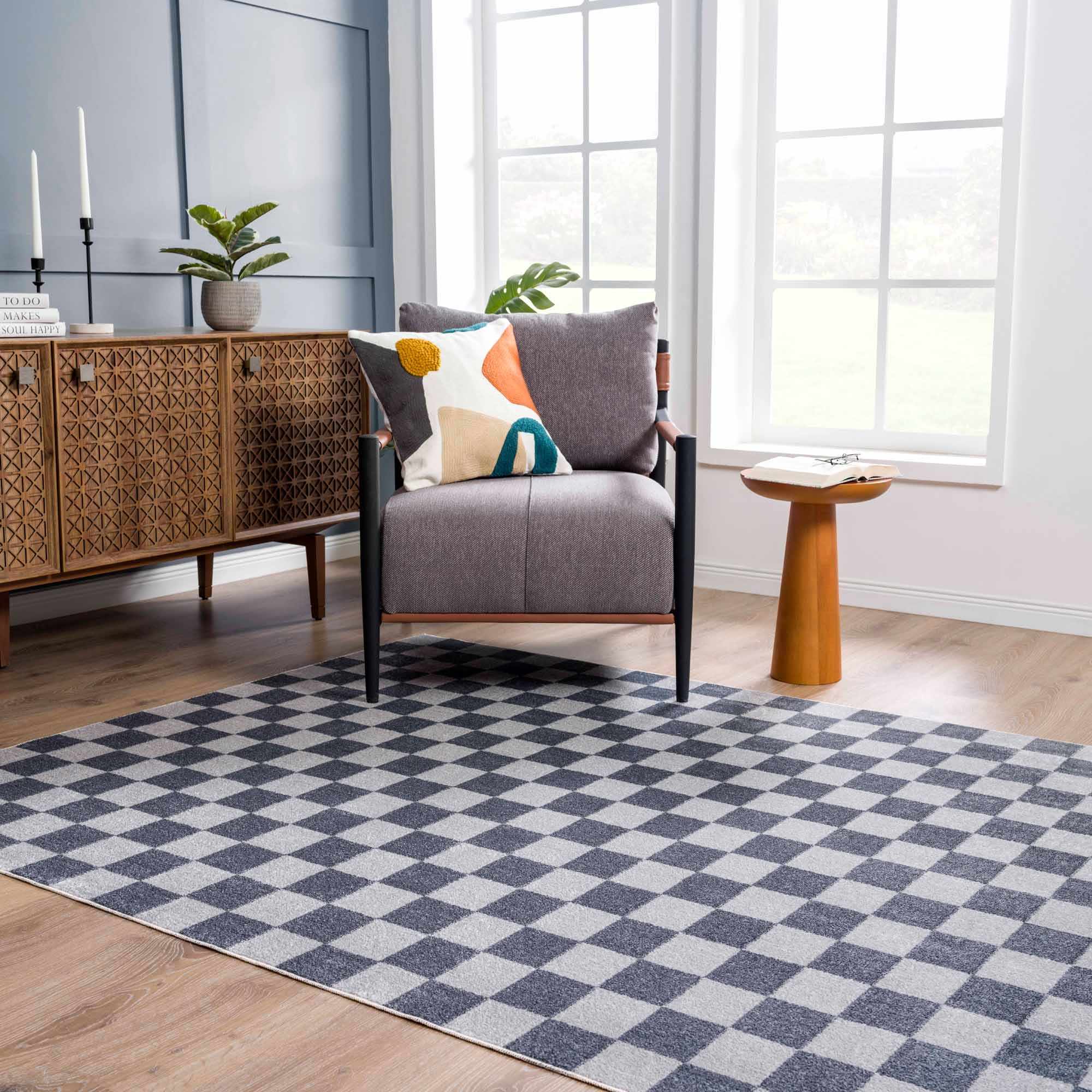 Alie Gray Checkered Washable Area Rug by Hauteloom