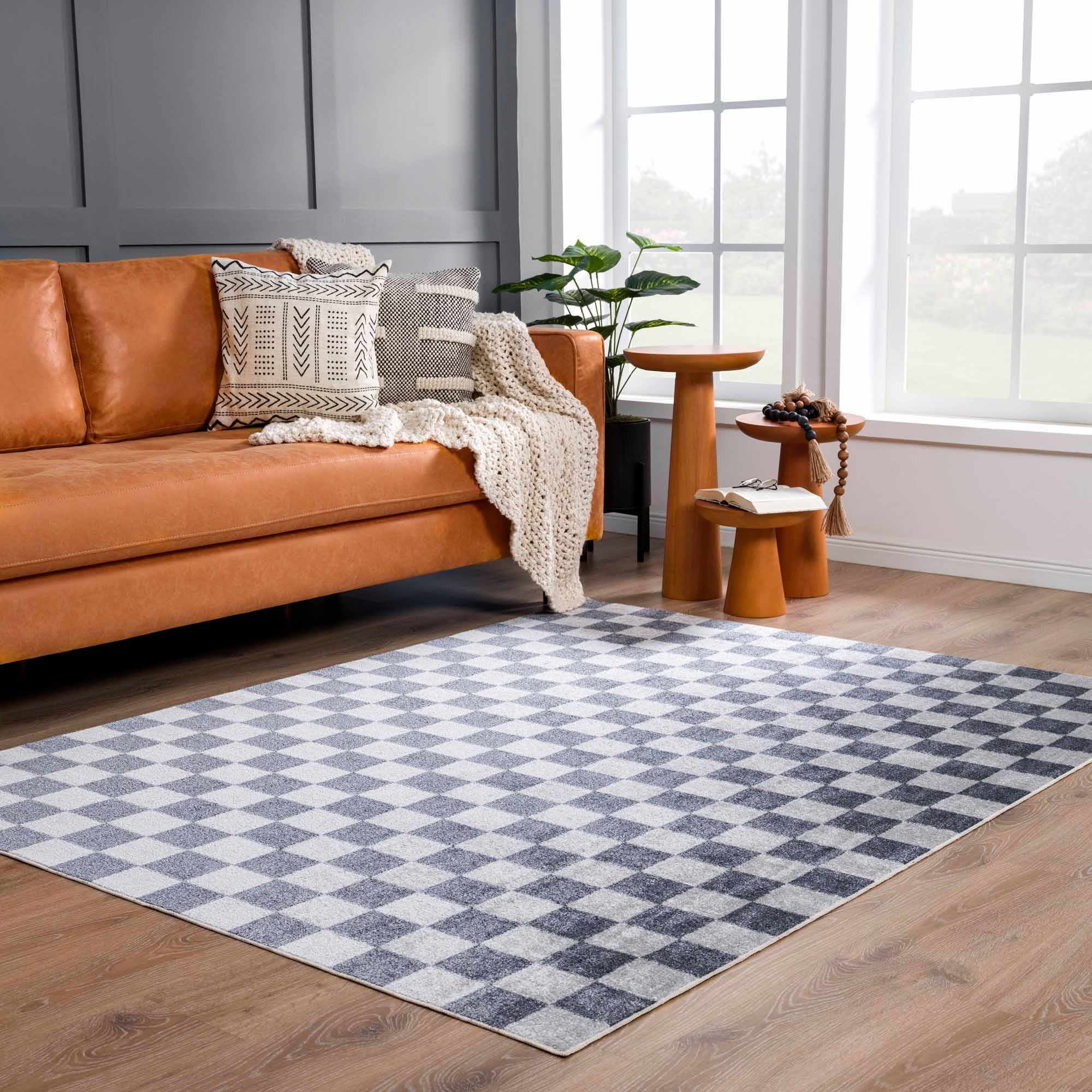 Alie Gray Checkered Washable Area Rug by Hauteloom