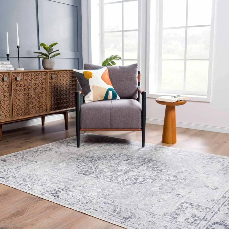 Akram Cream & Antrasit Washable Area Rug by Hauteloom