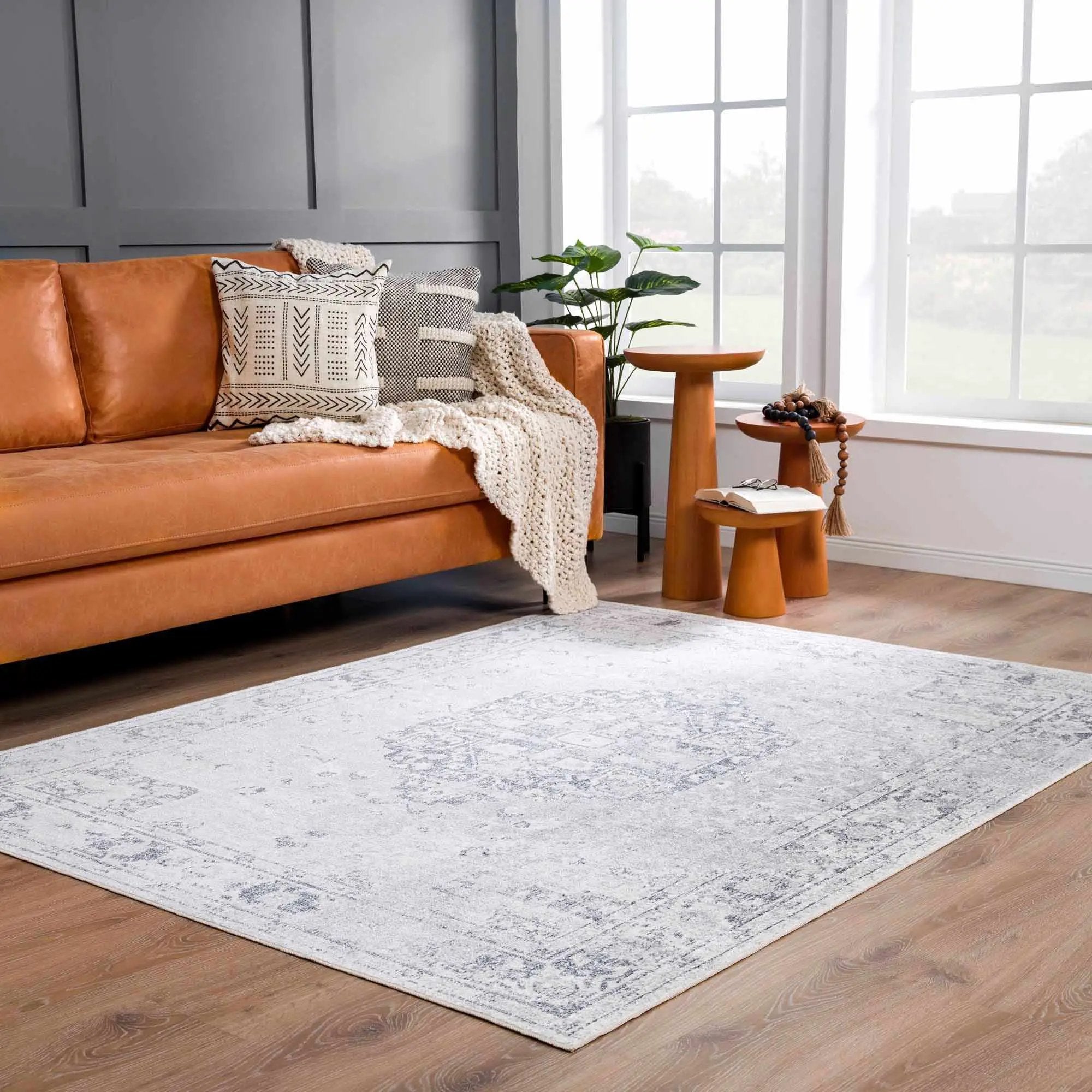Akram Cream & Antrasit Washable Area Rug by Hauteloom