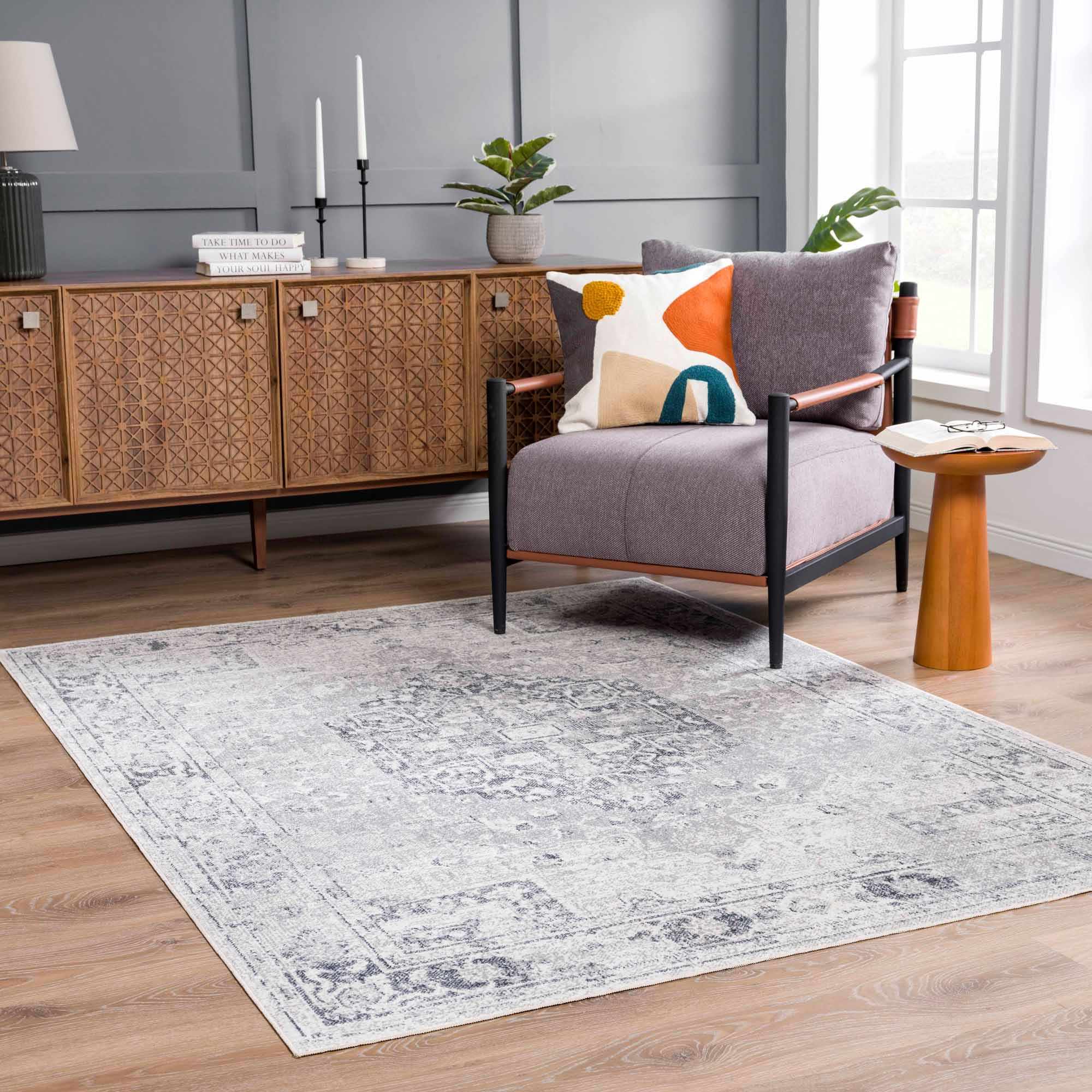 Akram Cream & Antrasit Washable Area Rug by Hauteloom
