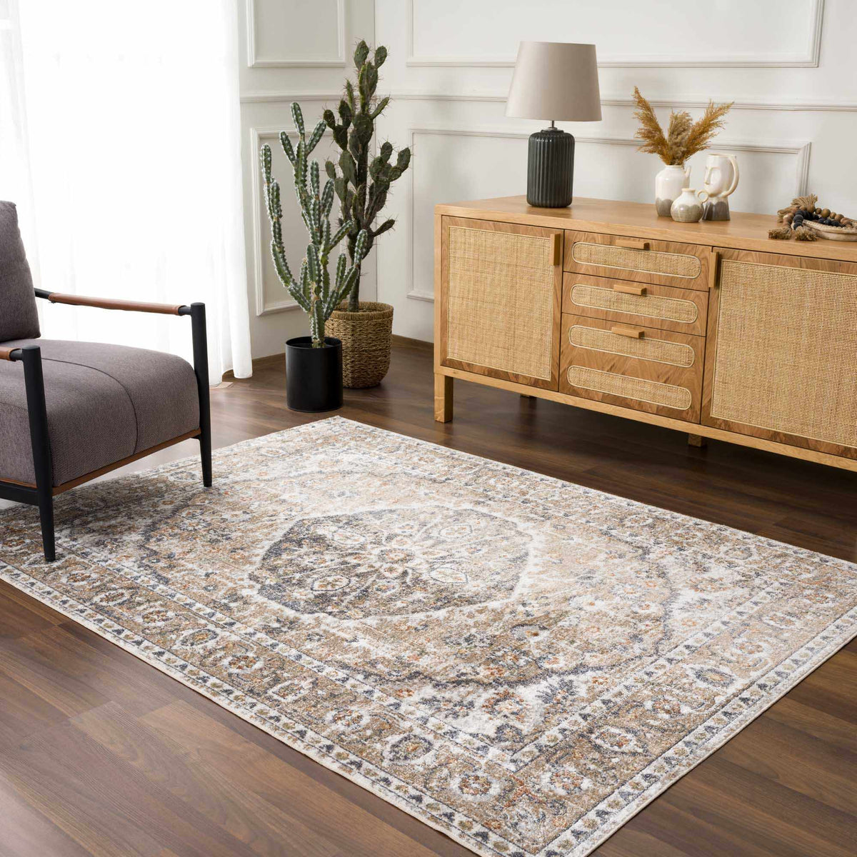 Beige Hiti Washable area rug, installed in a room 5