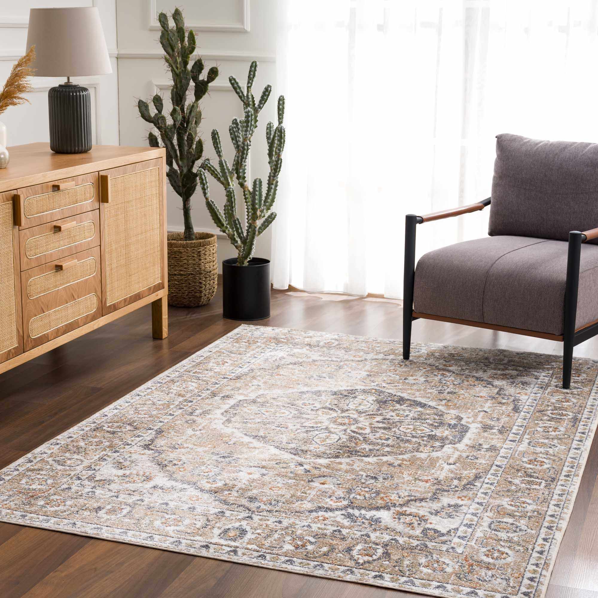 Beige Hiti Washable area rug by Hauteloom