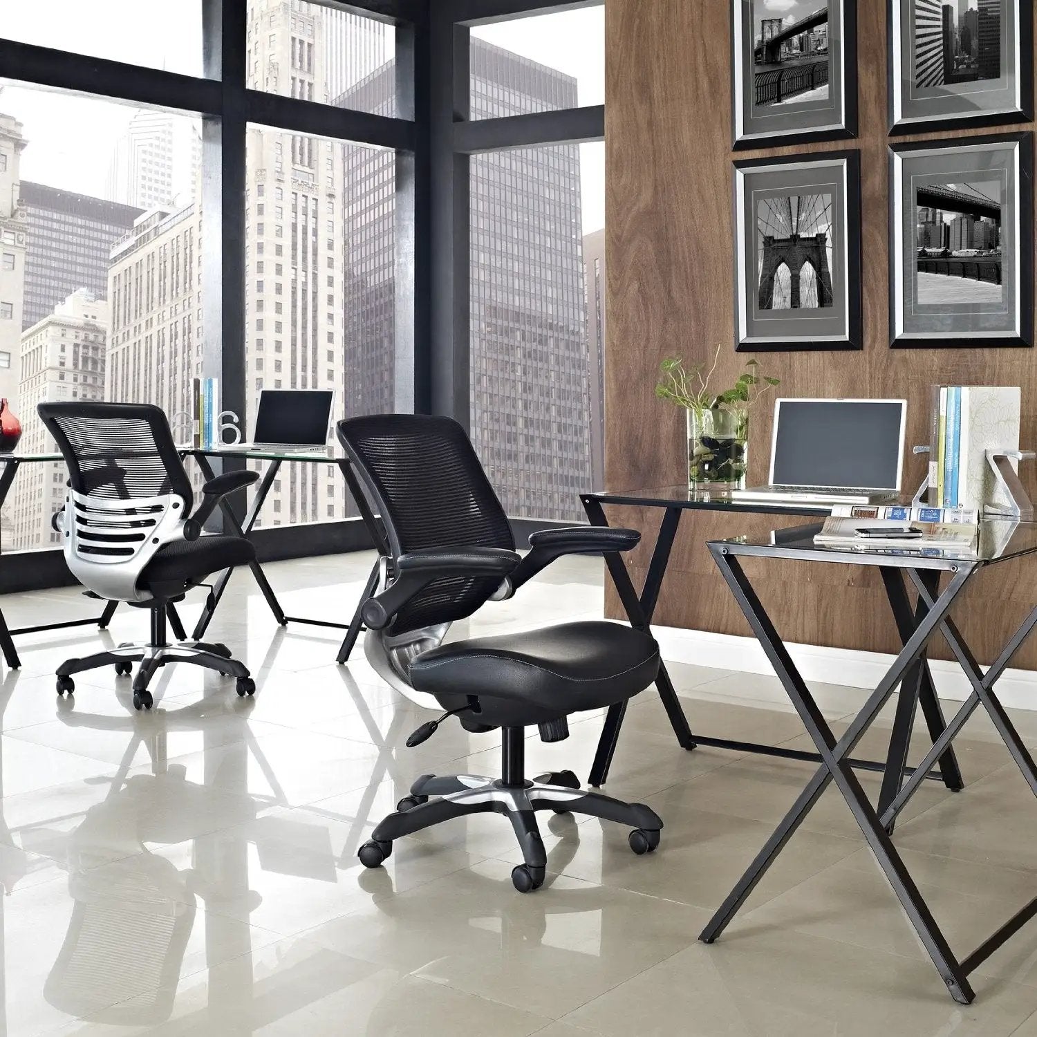 Modern Black Mesh Back Ergonomic Office Chair with Flip-up Arms by HomePacific