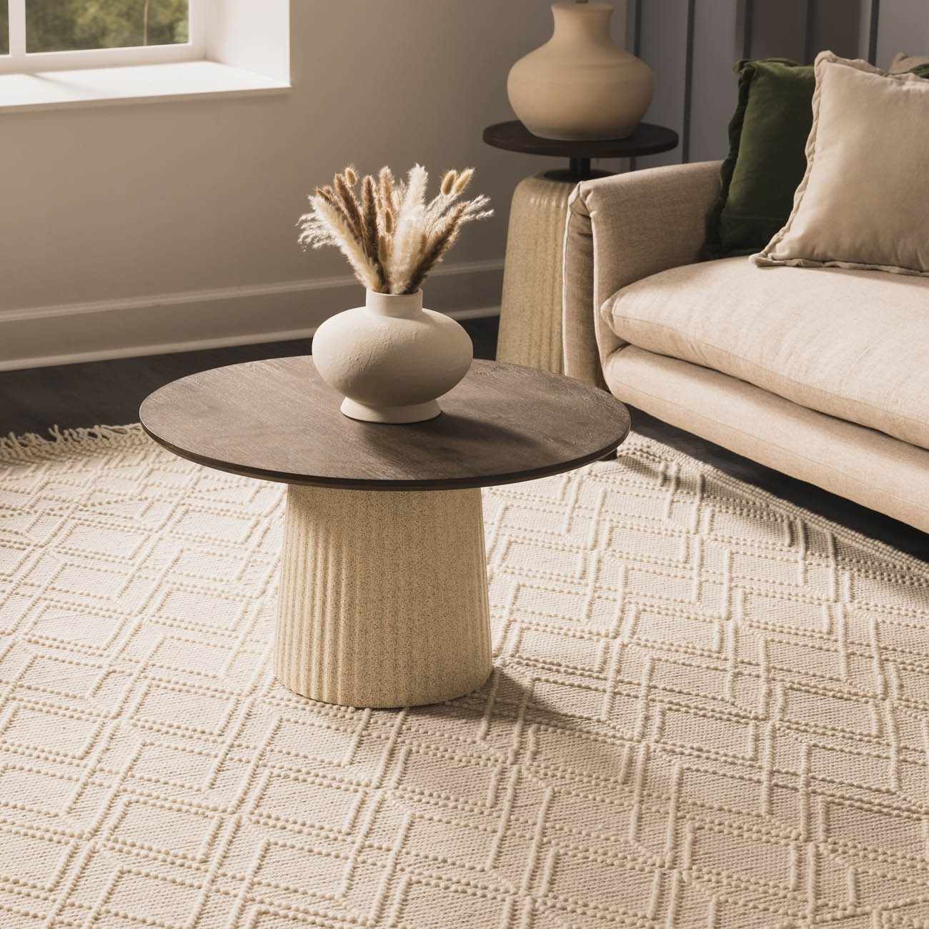 Ramsbury Beige Trellis Wool Rug by Boutique Rugs