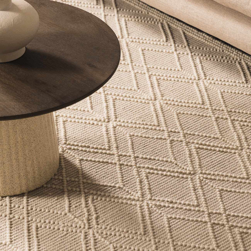 Ramsbury Beige Trellis Wool Rug by Boutique Rugs