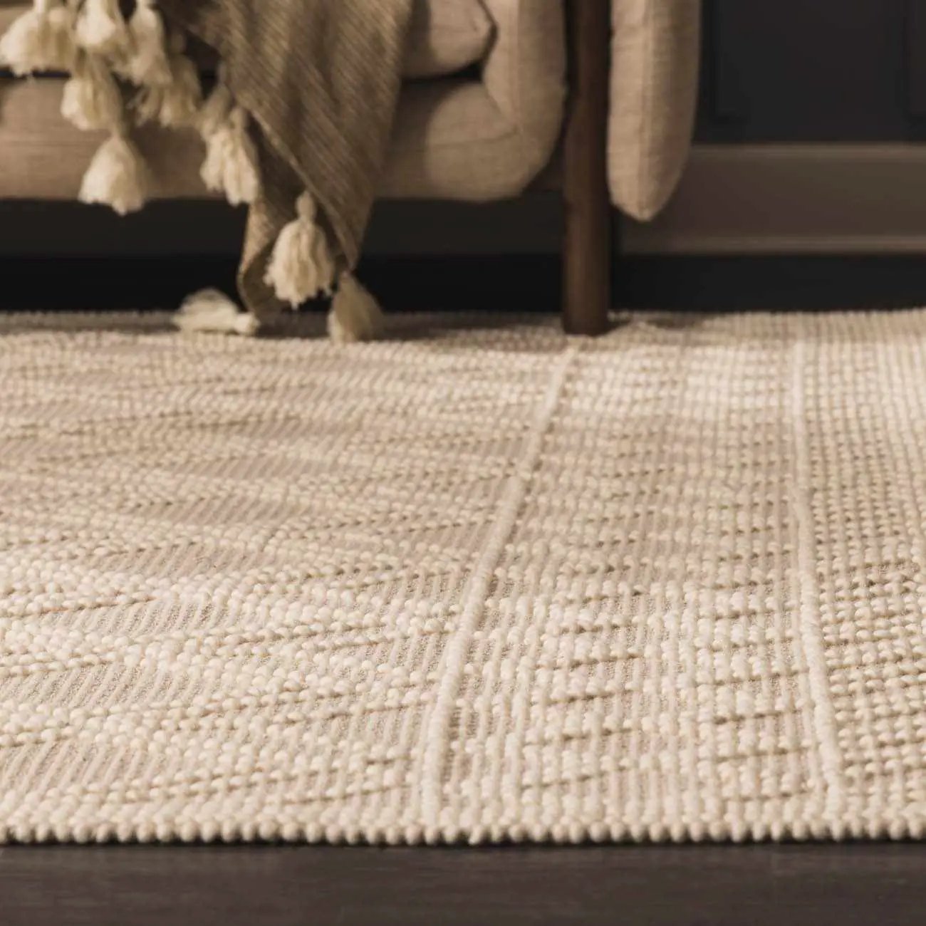 Ramsbury Beige Trellis Wool Rug by Boutique Rugs