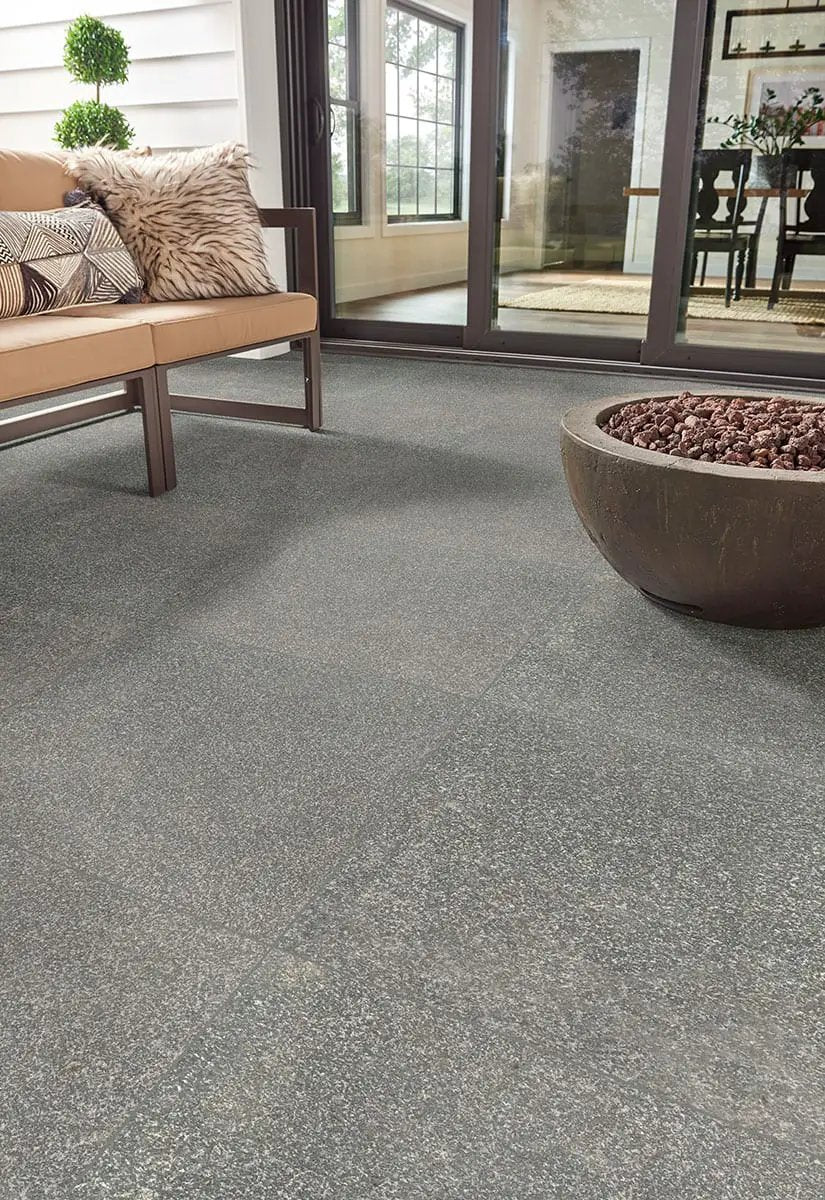 Gray Mist Granite Paver Flamed 24x24 in a finished room