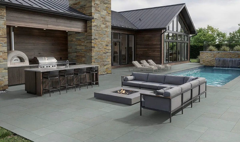 Caribbean Blue Paver Natural Limestone 24x30 in a finished room