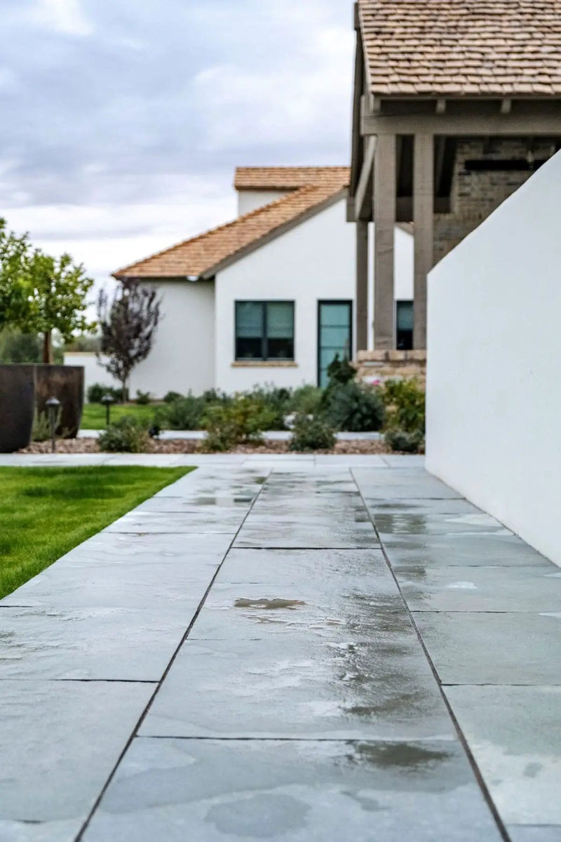 Caribbean Blue Paver Natural Limestone 18x24 in a finished room