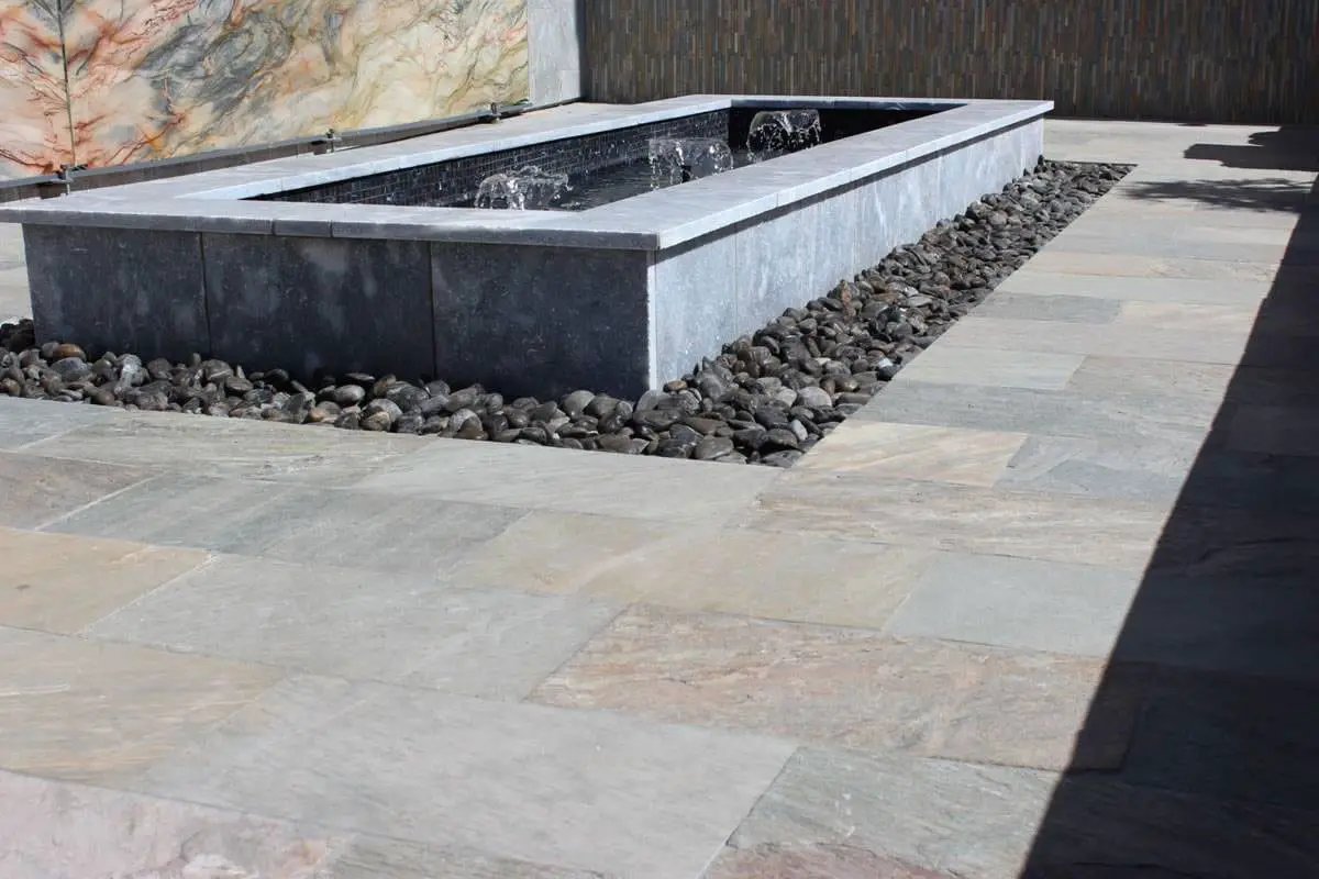 Atlantic Blue Sandblasted Marble Pool Copings 16x24 in a finished room