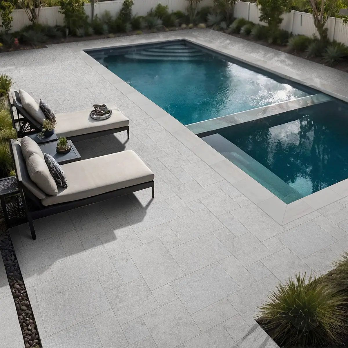 Crystal White Paver Sandblasted Marble 24x24 in a finished room