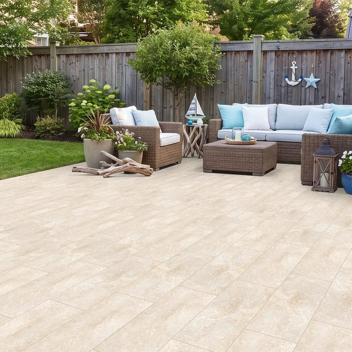Diana Royal Sandblasted Marble Pavers 16x24 in a finished room