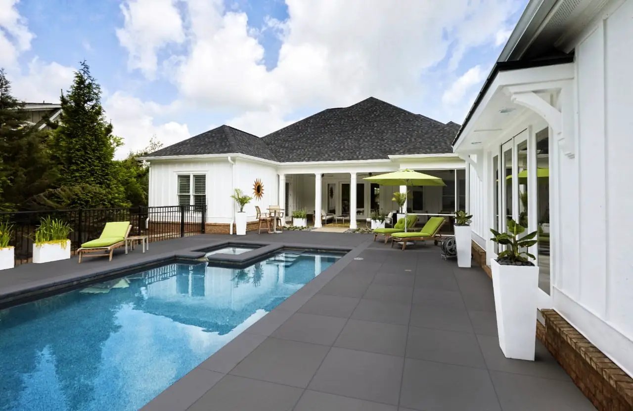 Bluestone Matte Porcelain Pool Copings 13x24 in a finished room