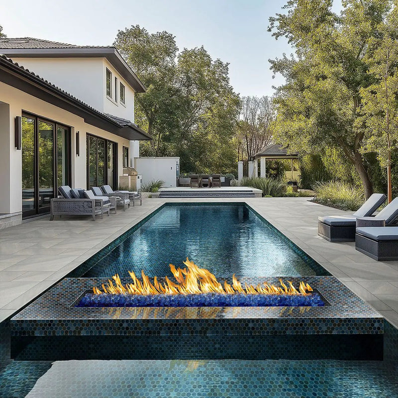 Fossil Snow Matte Porcelain Pool Copings 13x24 in a finished room