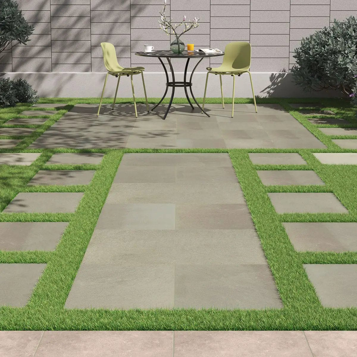 Full Range Bluestone Matte Porcelain Pavers 24x48 in a finished room