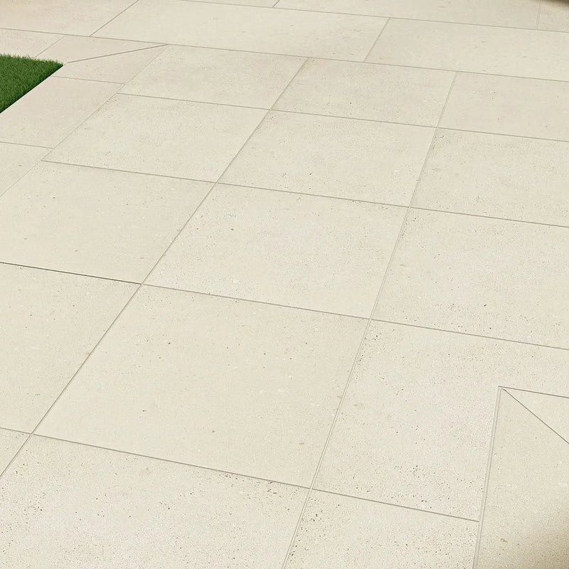Gritzo Salt Matte Porcelain Pavers 24x48 in a finished room