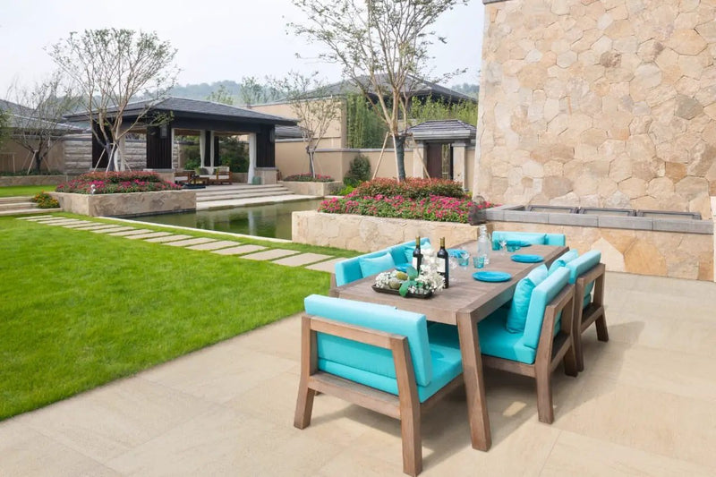 Livingstyle Beige Matte Limestone Look Porcelain Pavers 24x24 in a finished room