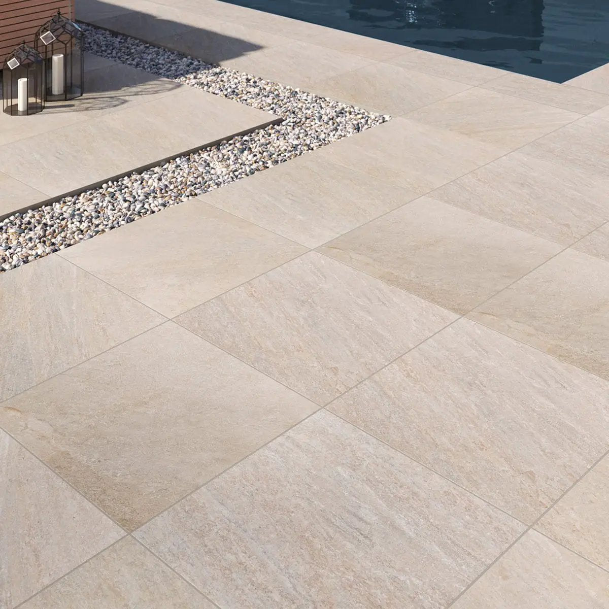 Quartz Beige Matte Porcelain Pool Copings 13x24 in a finished room