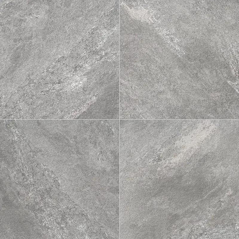 Quarzo Gray Matte Travertine Look Porcelain Pavers 24x24 close up