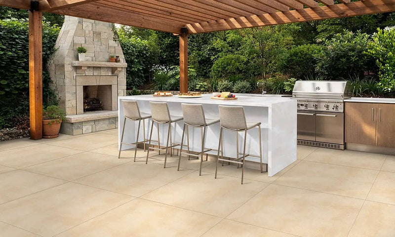 Zement Nacar Matte Porcelain Pavers 36x36 in a finished room