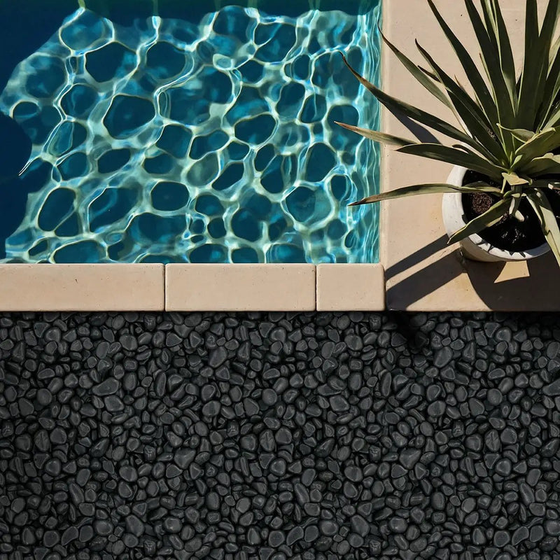 Black Polished Pebbles Quartzite Pavers 0.00 inch in a finished room