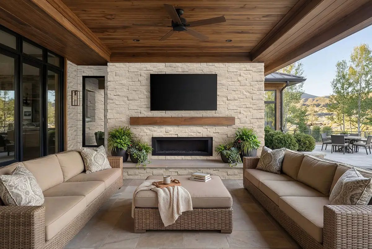 Laguna Blonde Split Face Sandstone Pavers 9x18 in a finished room
