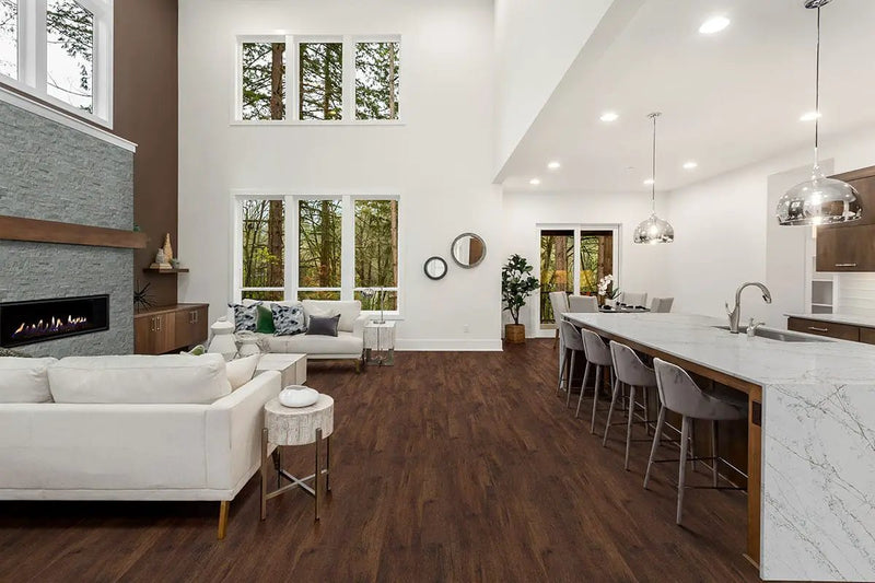 Mountain Bluestone Split Face Sandstone Pavers 6x24 in a finished room