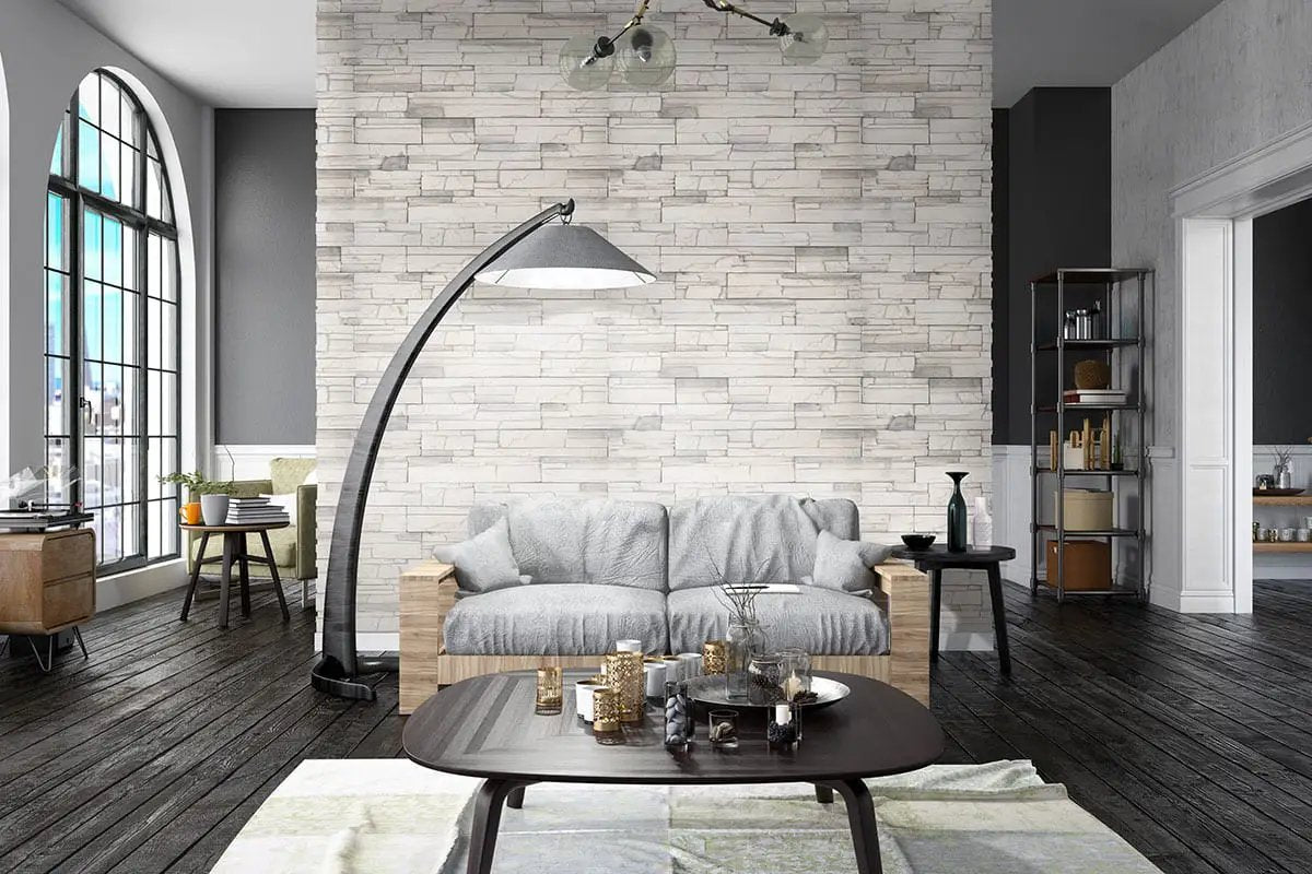 Copen Snow Natural Cement Pavers 2 in a finished room