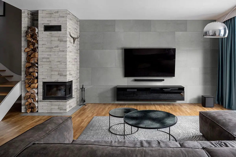 Copen Snow Natural Cement Pavers in a finished room
