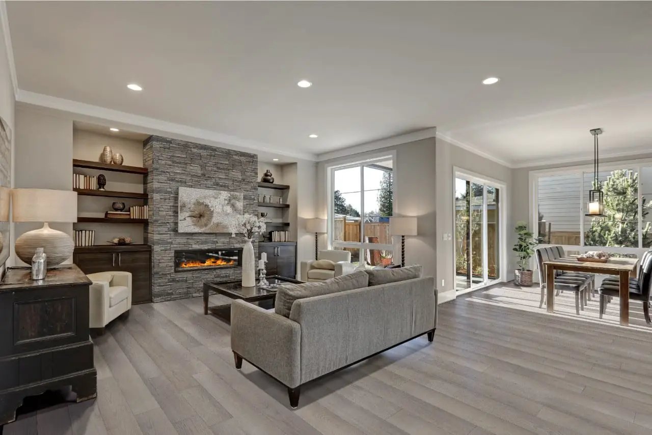 Denali Gray Natural Cement Pavers in a finished room