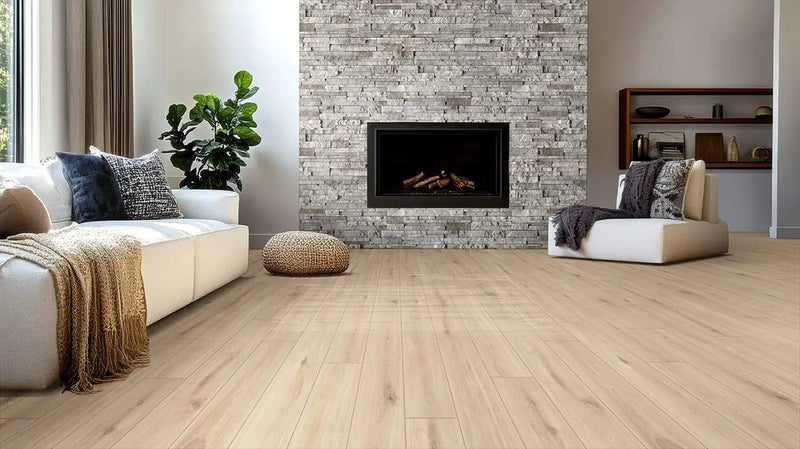 Knoxville Gray Natural Cement Pavers in a finished room