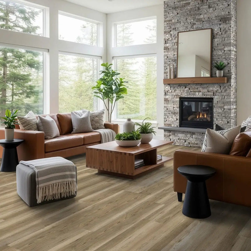 Knoxville Gray Natural Cement Pavers in a finished room