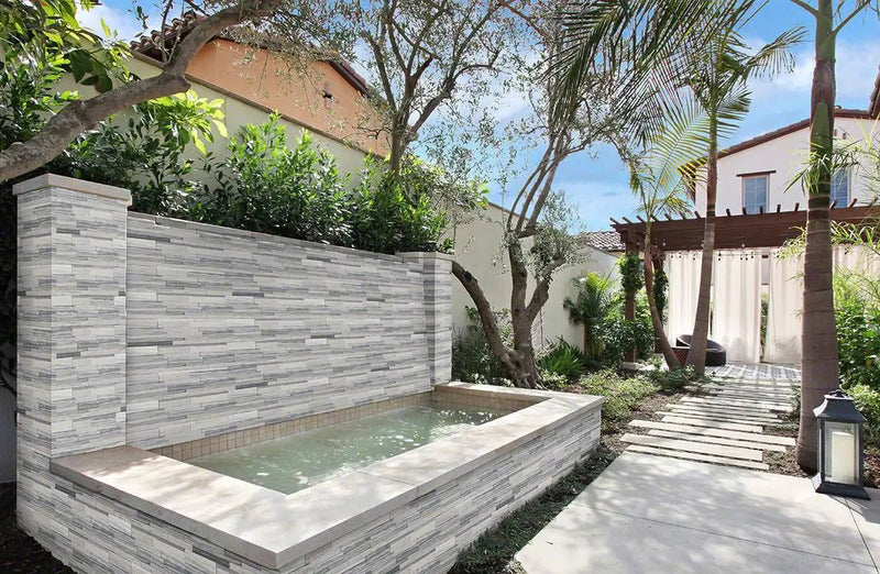 Alaska Gray 3d Honed Marble Pavers 6x12 in a finished room