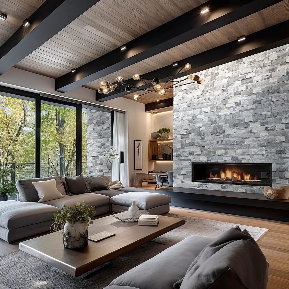 Alaska Gray Xl Split Face Marble Pavers 9x24 in a finished room