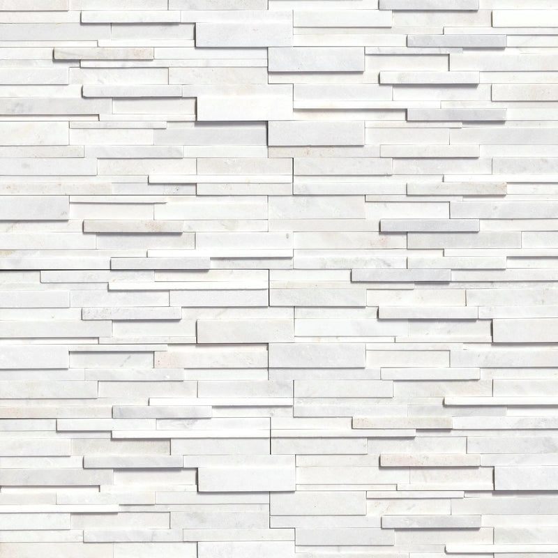 Arctic White 3d Honed Marble Pavers 6x24 close up