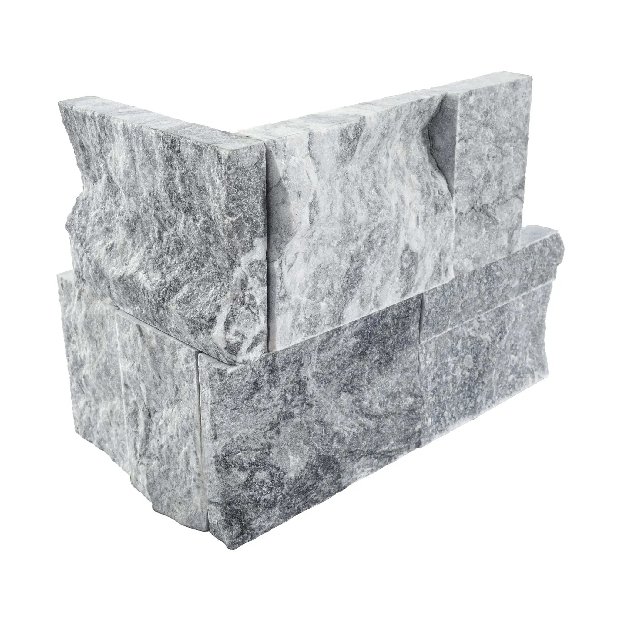 Atlantic Blue Split Face Corner Marble Pavers 9x12 close up