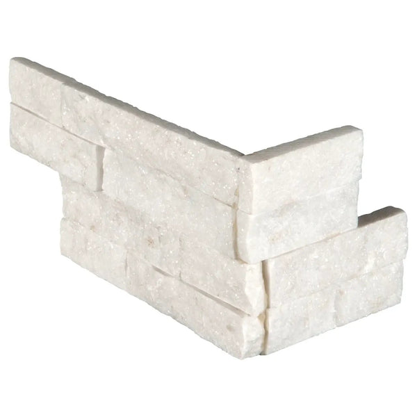 Arctic White Split Face Corner Marble Pavers 6x12