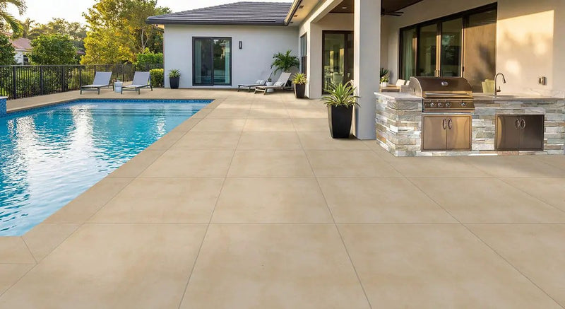 Golden Honey Xl Split Face Corner Quartzite Pavers 9x12 in a finished room