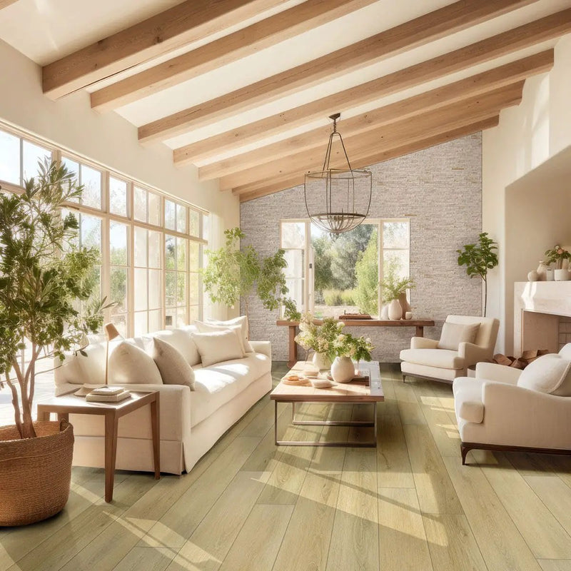 Royal White Split Face Quartzite Pavers 6x18 in a finished room
