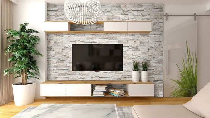 Royal White Xl Split Face Corner Quartzite Pavers 9x12 in a finished room