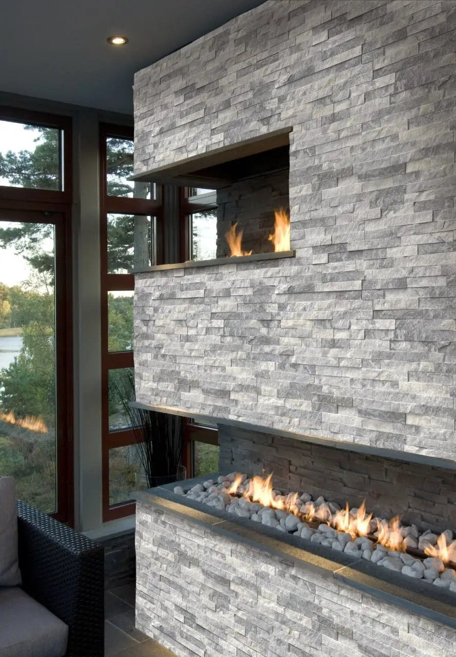 Sedona Grey Split Face Quartzite Pavers 6x24 in a finished room