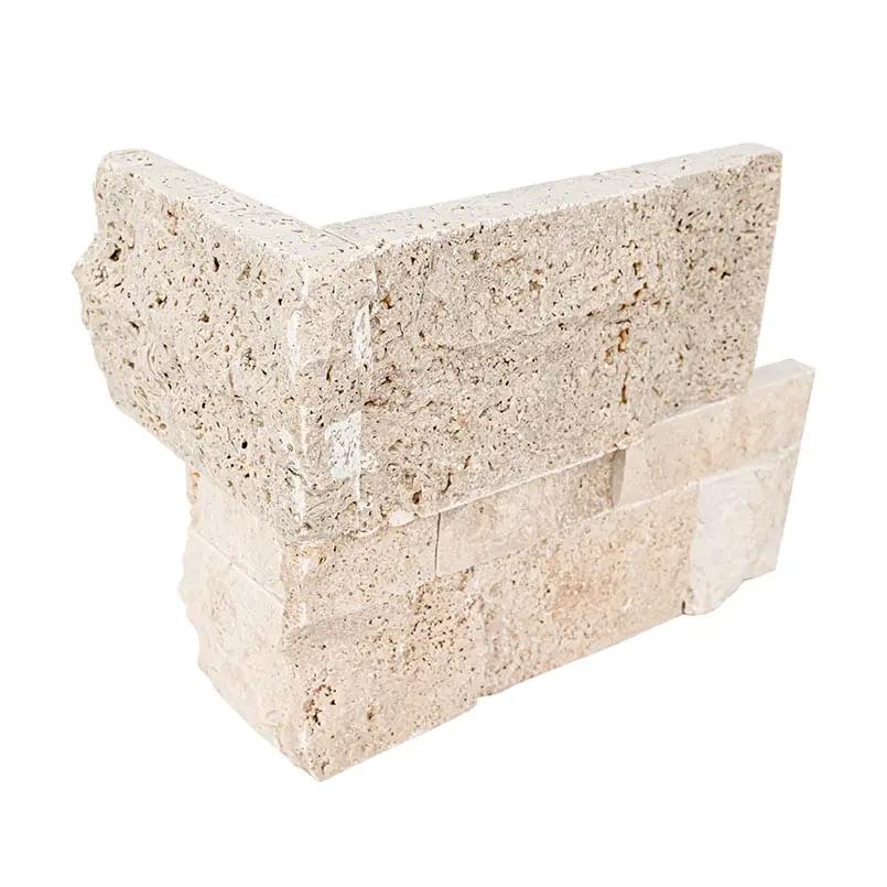 Roman Beige Xl Split Face Corner Travertine Pavers 9x12 close up