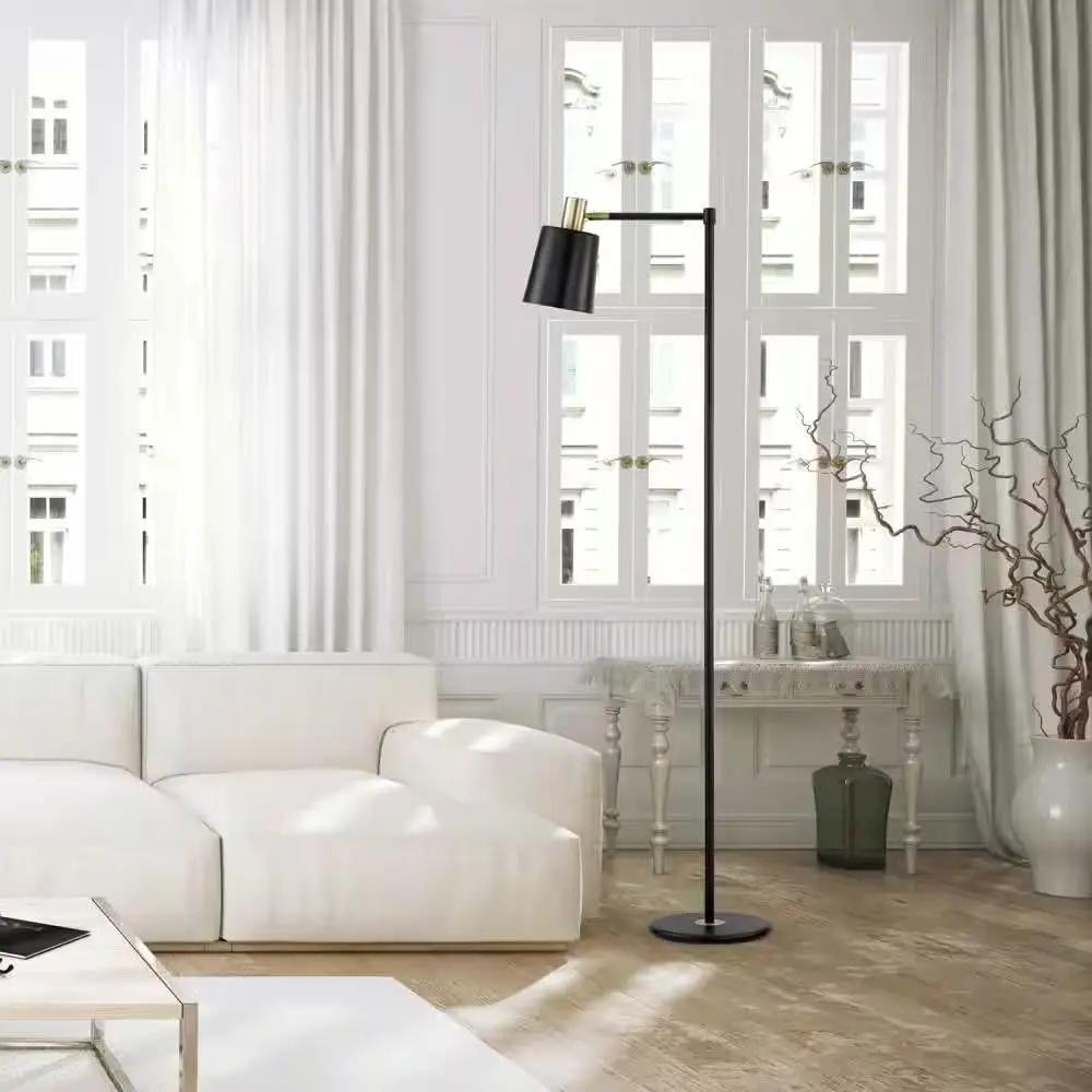 60-inch Industrial Modern Black Metal Floor Lamp with Gold Accents by HomePacific