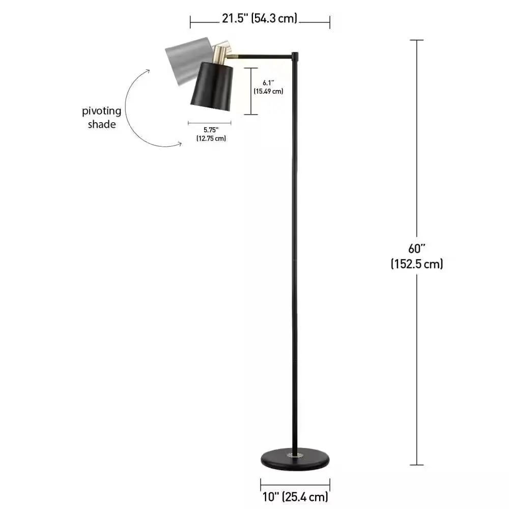 60-inch Industrial Modern Black Metal Floor Lamp with Gold Accents by HomePacific