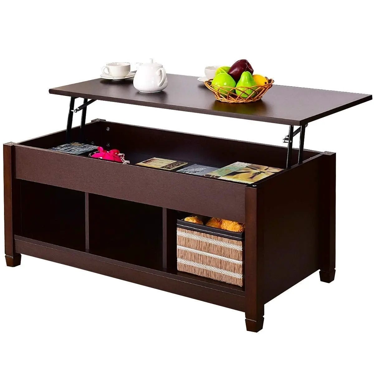 Brown Wood Lift Top Coffee Table with Hidden Storage Space by HomePacific