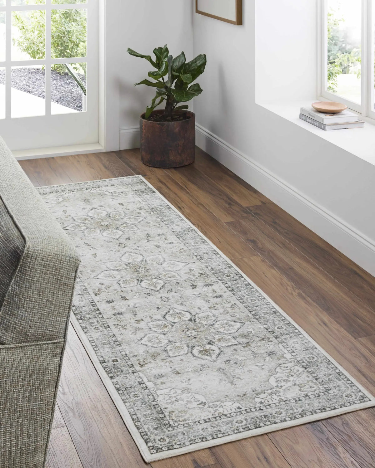 Lotan Sage Medallion Washable Area Rug, installed in a room 2