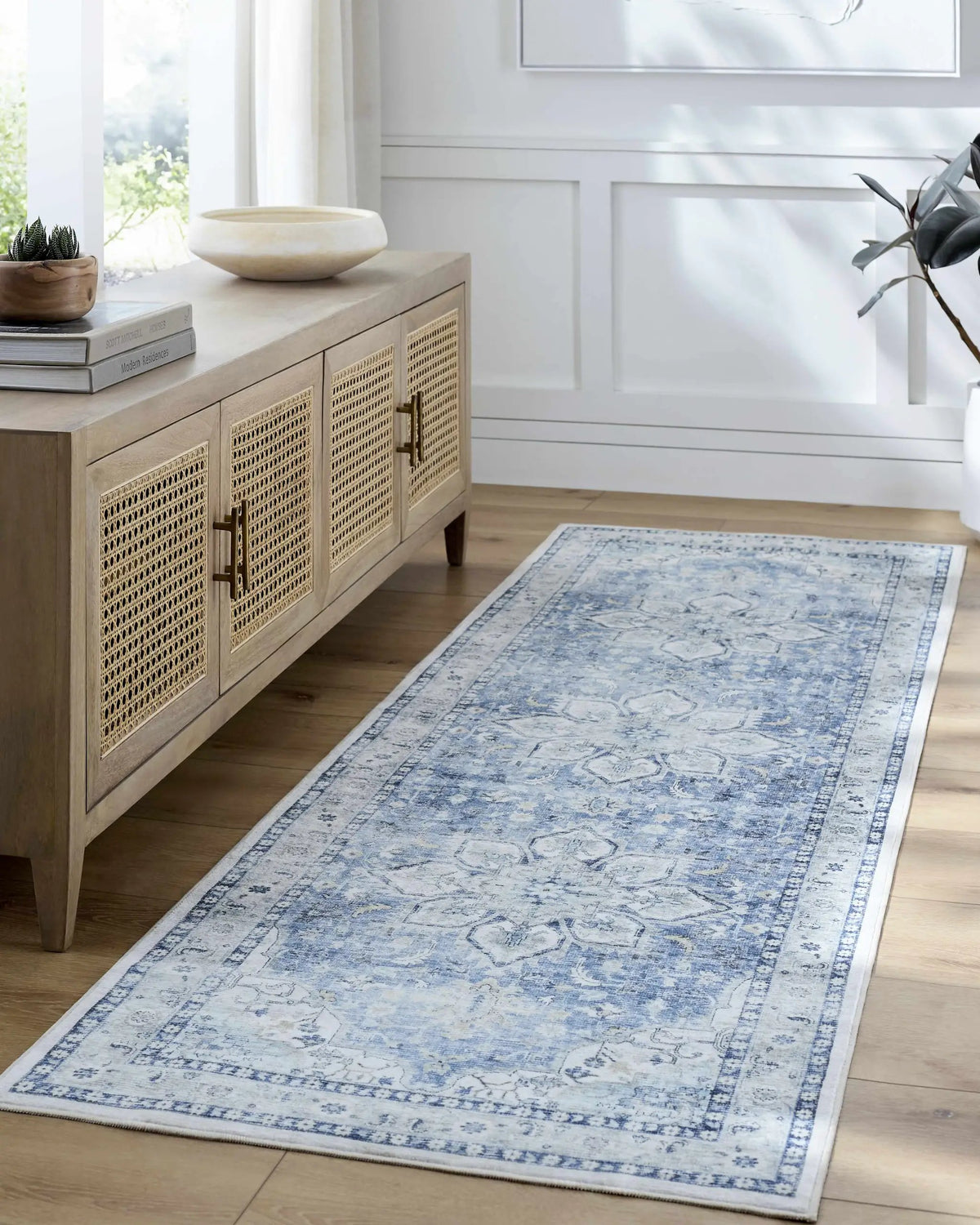 Lotan Blue Medallion Washable Area Rug - Clearance, installed in a room