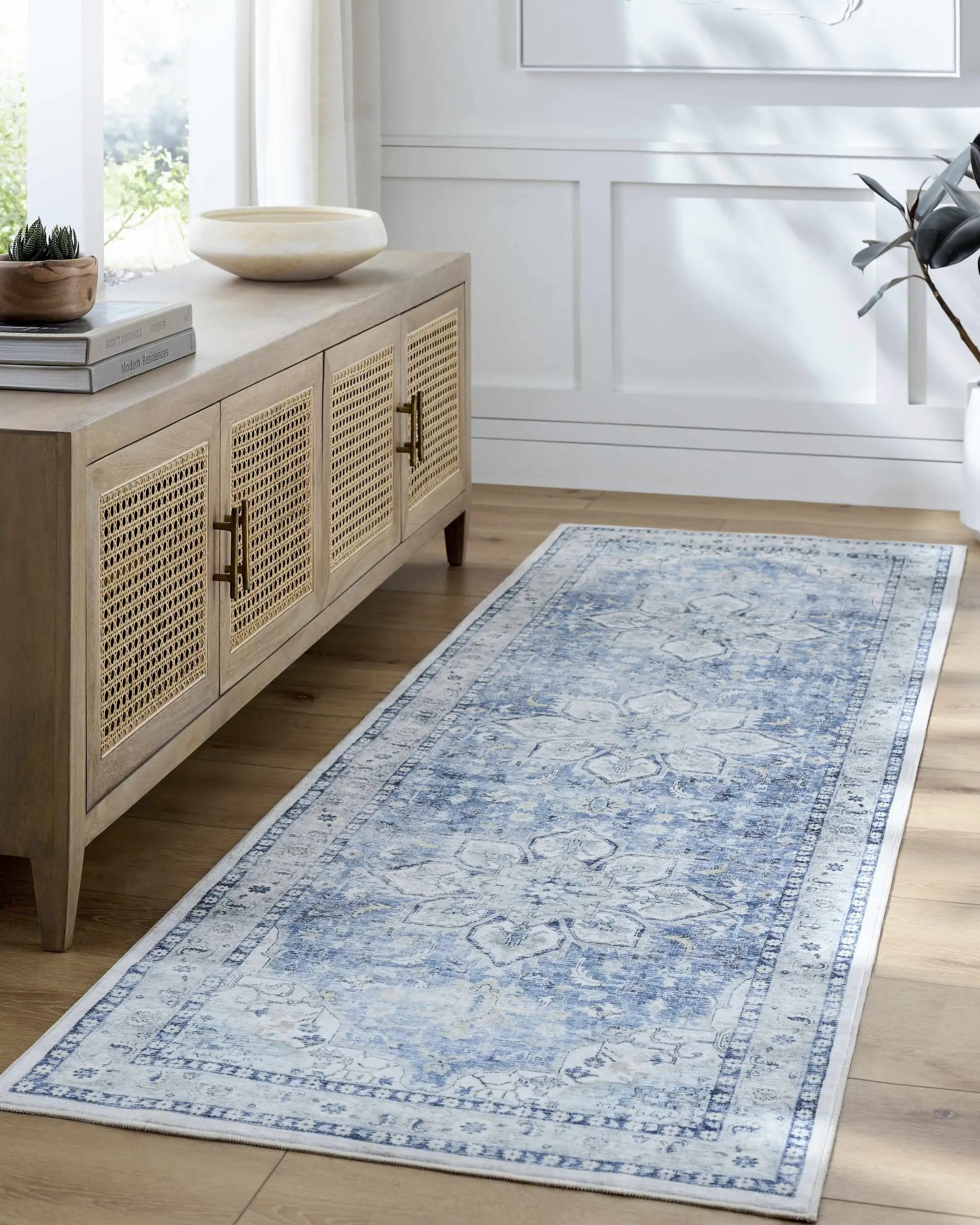 Lotan Blue Medallion Washable Area Rug - Clearance by Boutique Rugs